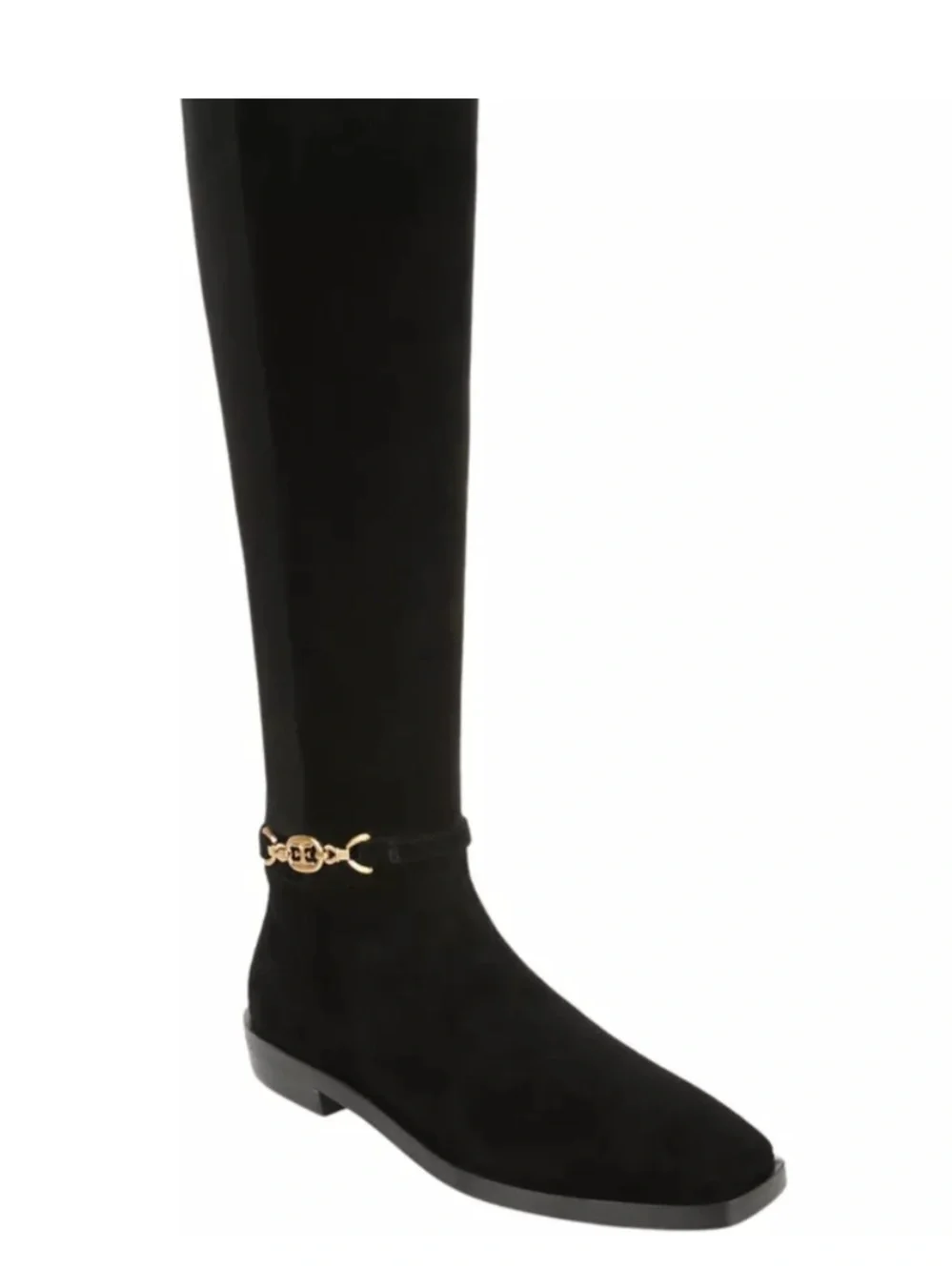 Sam Edelman Clive Black Over-the-Knee Boot Gold Chain Detail athletic calf NEW